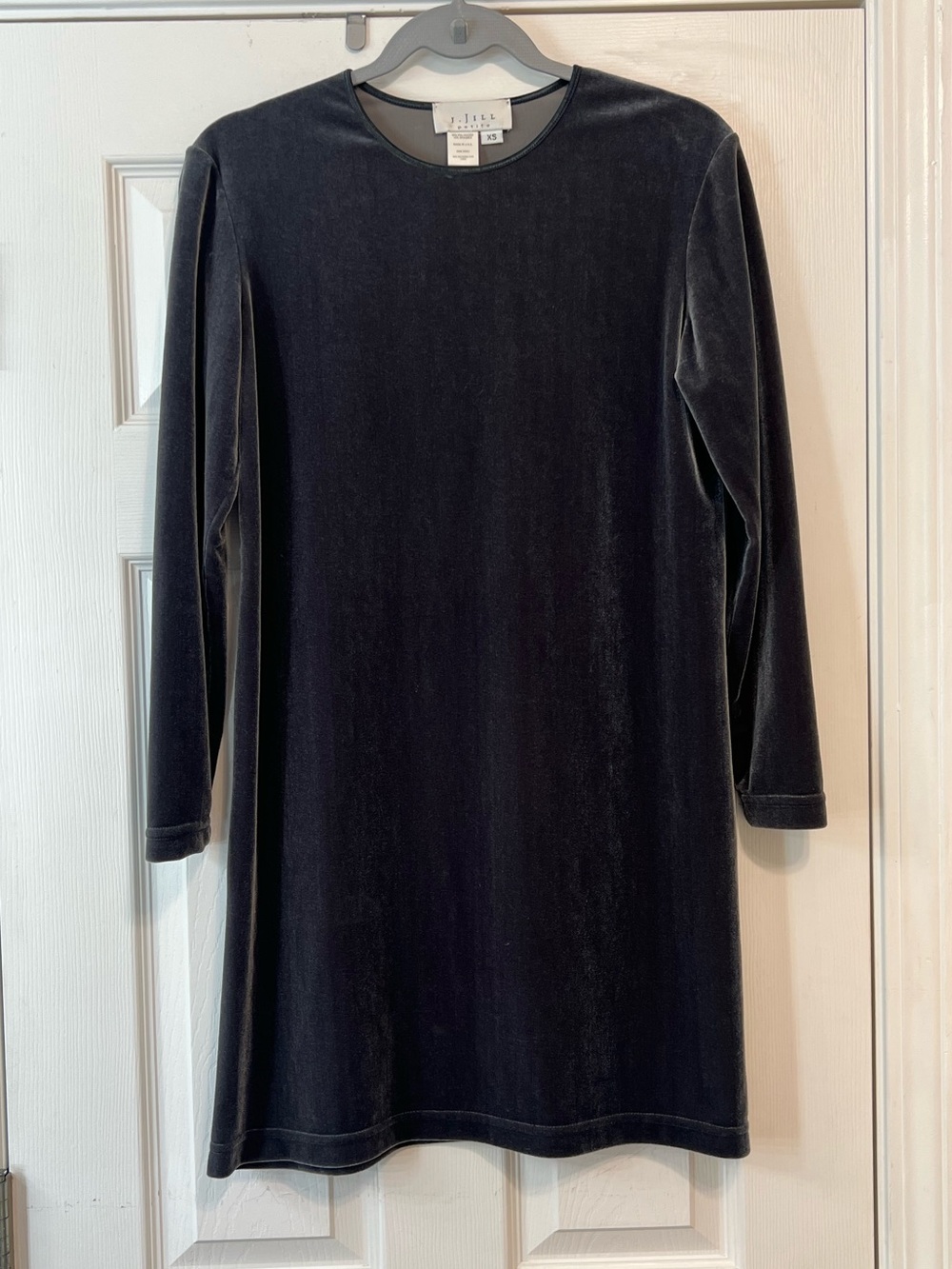 Vintage J. Jill Petite XS Charcoal Gray Velvet Long Sleeve Shift Dress Made USA